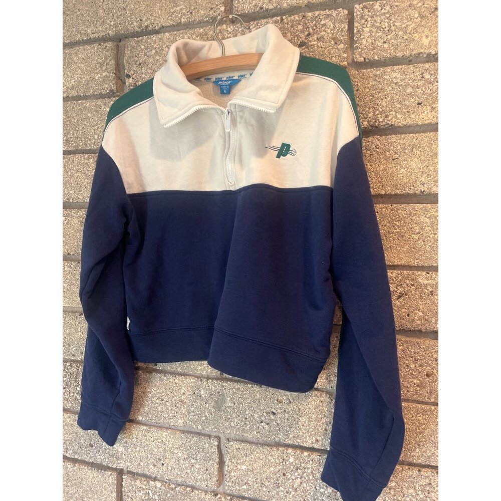 Prince Pickleball Colorblock Quarter-Zip Athletic Pullover Jacket In Cream Navy - Picture 2 of 8